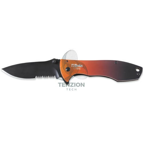 Coltello A Serramanico Impugnatura Alluminio Lama Acciaio Inox Seghettata