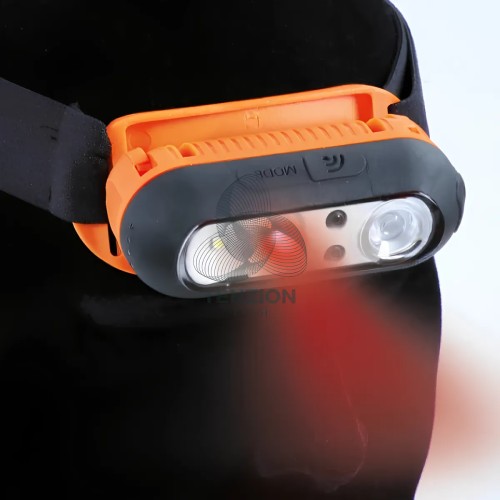 Lampada Da Testa Led Ricarica Wireless Luce Rossa Sensore Contactless ON OFF 500Lm