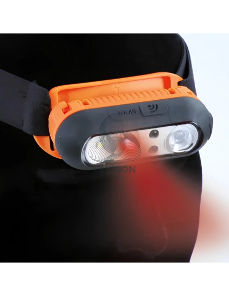 Lampada Da Testa Led Ricarica Wireless Luce Rossa Sensore Contactless ON OFF 500Lm
