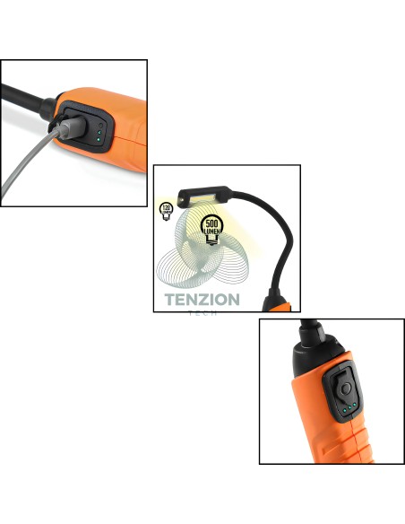 Lampada Led Magnetica Testa Flessibile Doppia Emissione Luminosa 500Lm