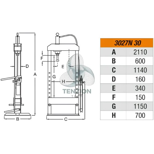 Pressa Idraulica Pistone Mobile Ed Argano 30T