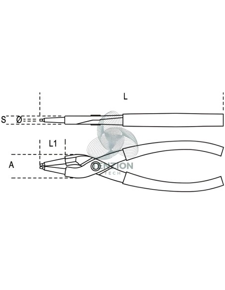 Pinza A Becchi Dritti Per Anelli Elastici Fori Manici PVC Antiscivolo Con Sistema Anticaduta H-SAFE