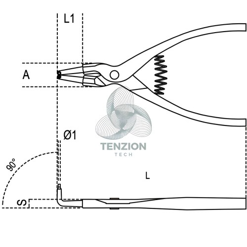Pinza A Becchi Piegati 90° Per Anelli Elastici Alberi 175mm Manici PVC Antiscivolo Con Sistema Anticaduta H-SAFE