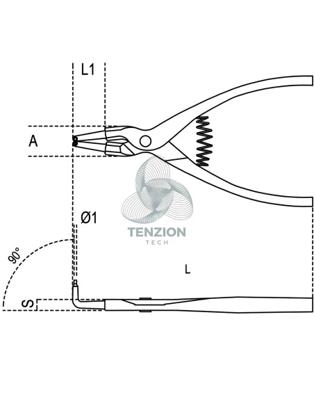 Pinza A Becchi Piegati 90° Per Anelli Elastici Alberi 175mm Manici PVC Antiscivolo Con Sistema Anticaduta H-SAFE