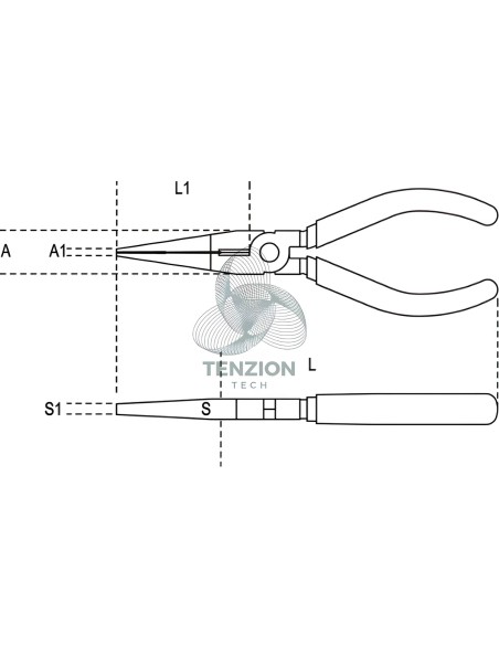 Pinza A Becchi Mezzotondi Lunghissimi Dritti Zigrinati Impugnatura Bimateriale Con Sistema Anticaduta H-SAFE