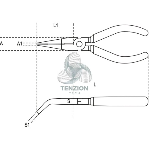 Pinza A Becchi Mezzotondi Lunghissimi Piegati Zigrinati Impugnatura Bimateriale Con Sistema Anticaduta H-SAFE
