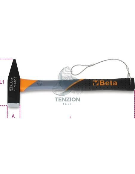 Martello Tipo Tedesco Per Meccanici Manico Fibra Con Sistema Anticaduta H-SAFE