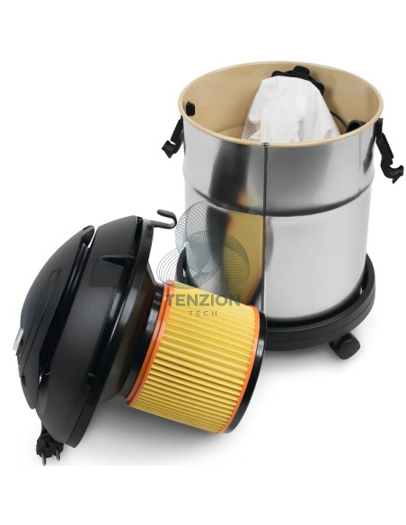 Bidone Aspiratutto Aspiratore Solidi Liquidi Acciaio Inox 1200W 20LT