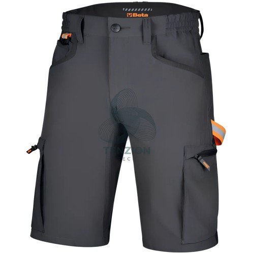 Bermuda Da Lavoro Multitasche Elasticizzato 4-Way Stretch Antracite Slim Fit