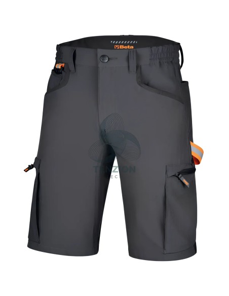 Bermuda Da Lavoro Multitasche Elasticizzato 4-Way Stretch Antracite Slim Fit