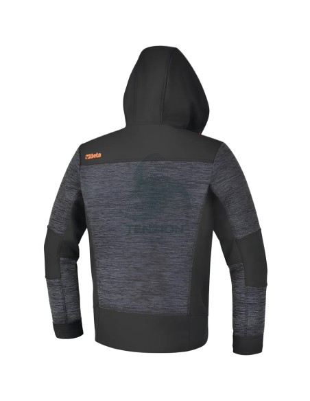 Felpa Tecnica Da Lavoro Con Cappuccio Zip Lunga Grigio Melange Nero