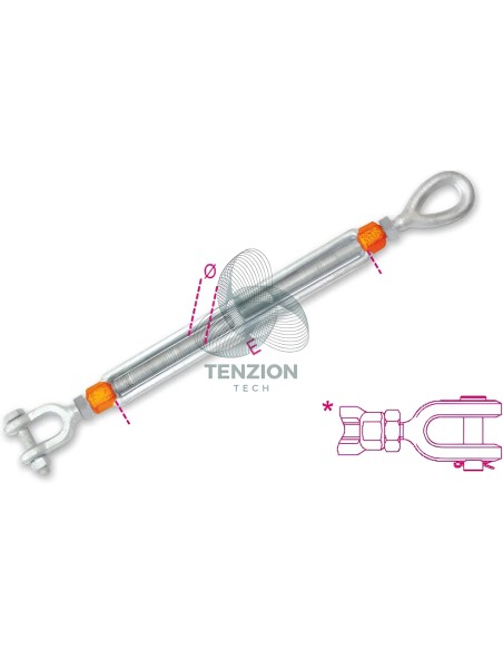 Tenditore Ad Occhio E Forcella Alta Resistenza Zincato A Caldo
