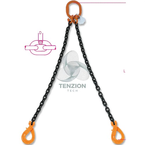 Pendente Per Sollevamento Catena 2 Bracci Ganci Self Locking Grado 8