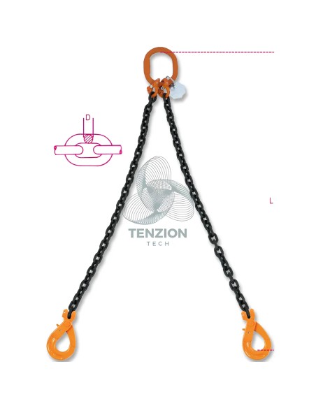 Pendente Per Sollevamento Catena 2 Bracci Ganci Self Locking Grado 8