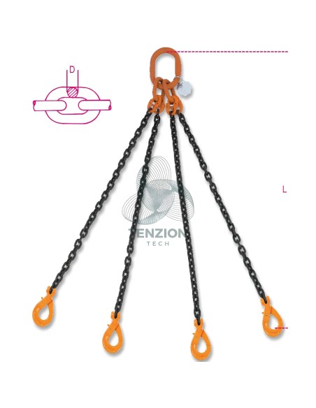 Pendente Per Sollevamento Catena 4 Bracci Ganci Self Locking Grado 8