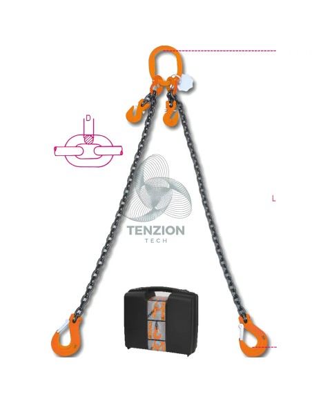 Pendente Per Sollevamento Catena 2 Bracci Ganci Accorciatori Con Sicura Grado 8