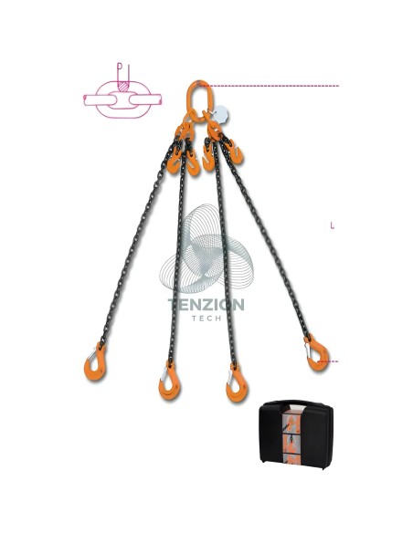 Pendente Per Sollevamento Catena 4 Bracci Ganci Accorciatori Con Sicura Grado 8