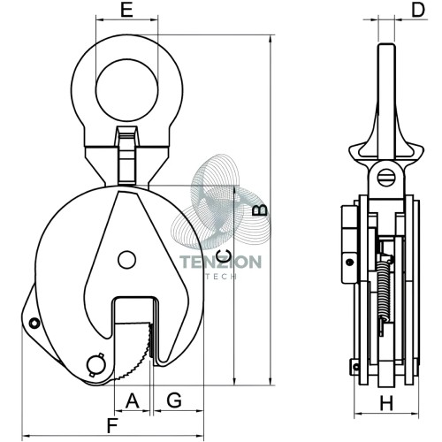 Pinza Per Sollevamento Verticale Di Superfici Piane Durezza 30HRC/300HB Con Anello Sospensione Snodato