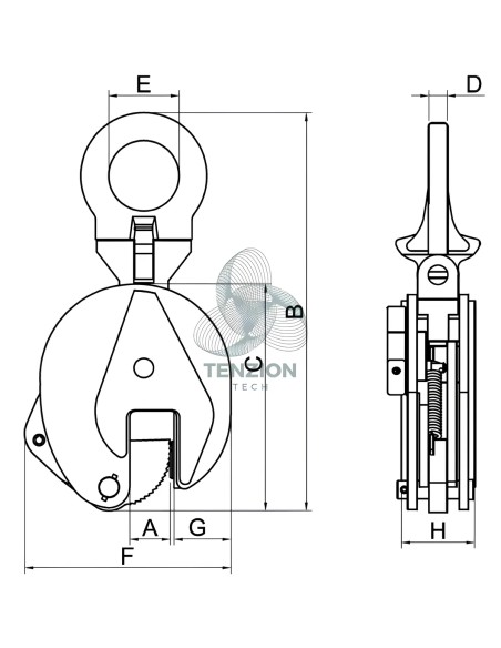 Pinza Per Sollevamento Verticale Di Superfici Piane Durezza 30HRC/300HB Con Anello Sospensione Snodato
