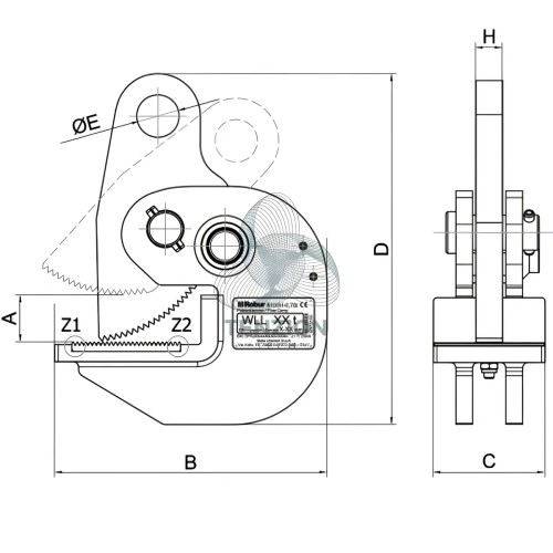 Pinza Per Sollevamento Orizzontale Di Superfici Piane Durezza 30HRC/300HB