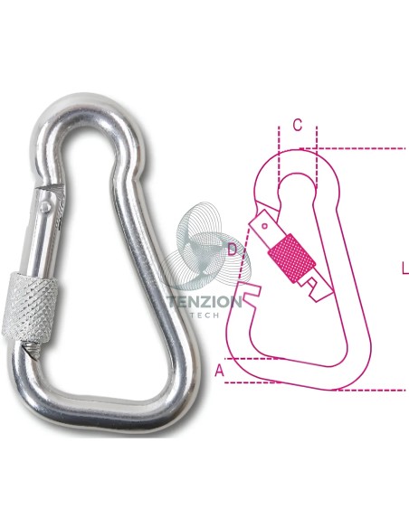 Moschettone Asimmetrico Con Ghiera Per Connessioni Generiche Acciaio Inox AISI 316